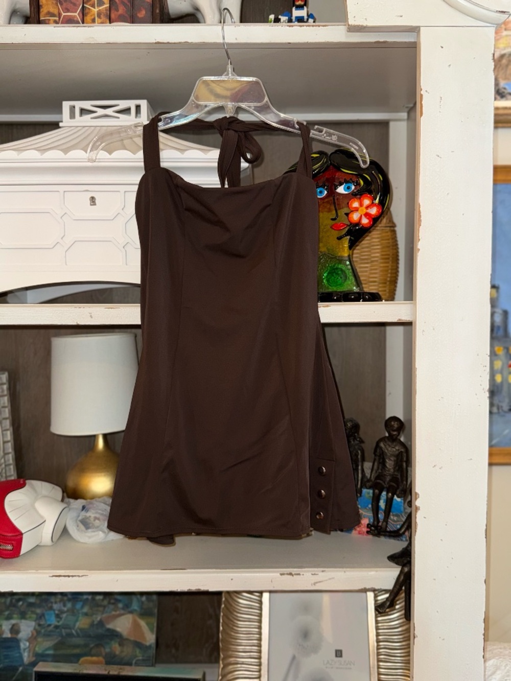 Belle Anna one piece swimsuit dress halter brown Medium M